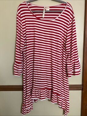 Striped Red and White Women's Tunic Top